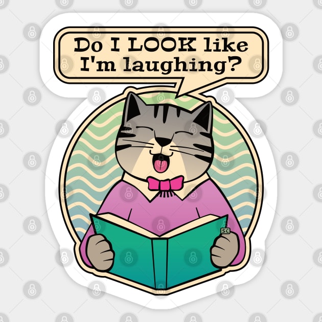 Laughing Cat Reading Book Joke Sticker by Sue Cervenka